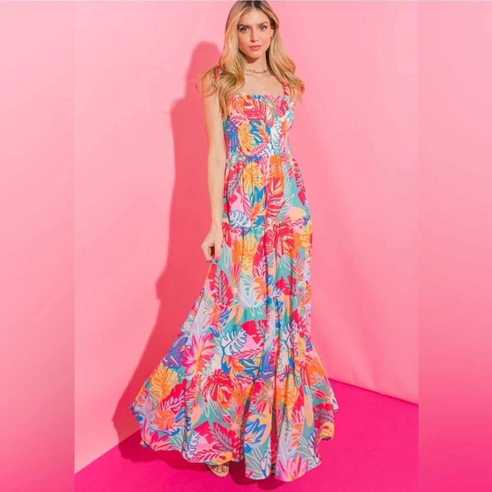 Flying Tomato Coconut Grove Maxi Dress – Tropical Floral Tiered Summer Dress